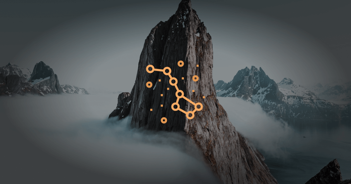 few connected dots, a mountain's top in the background