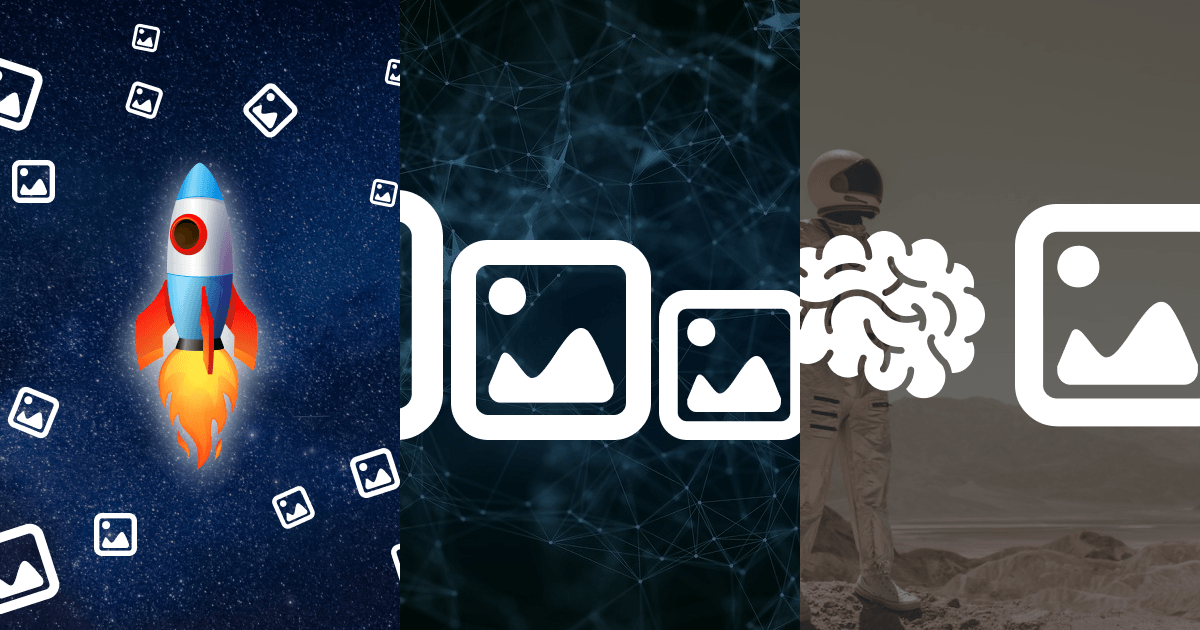 image icons and a rocket, different size of image icons, brain and image icon