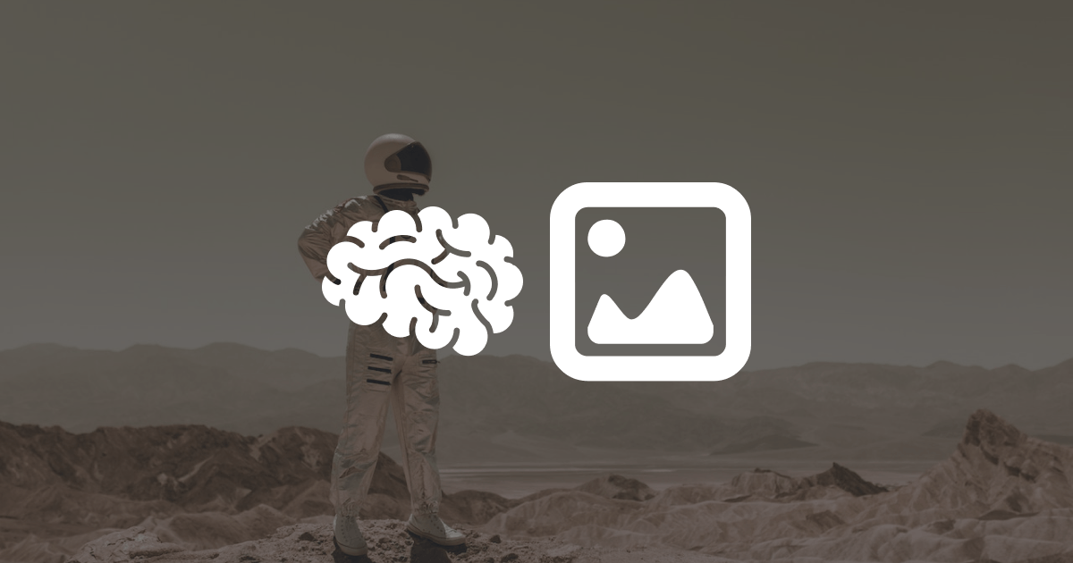 an astronaut in the background, in the foreground there is a brain icon and an image icon